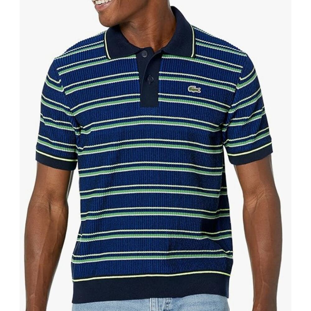 Men's Short Sleeve Classic Fit Striped Polo Sweater Size S
